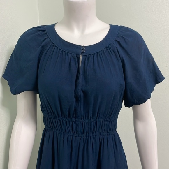 Madewell Sophia Split Neck Short Sleeve Midi Dress Navy size small - Picture 5 of 13